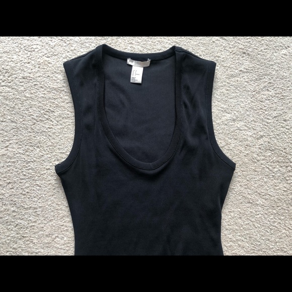 H&M TREND BLACK RIBBED STRETCH BANDAGE BODYSUIT TOP Tank Top Scoop Neck New Sz 4 - Picture 6 of 8